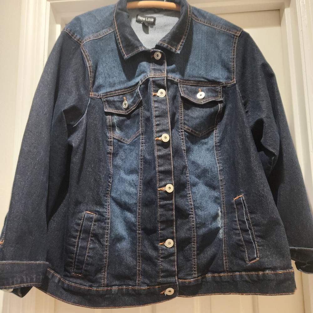 New Look Dark Wash Distressed Denim Jacket 3X Y2K Grunge Oversized Streetwear - Picture 2 of 10